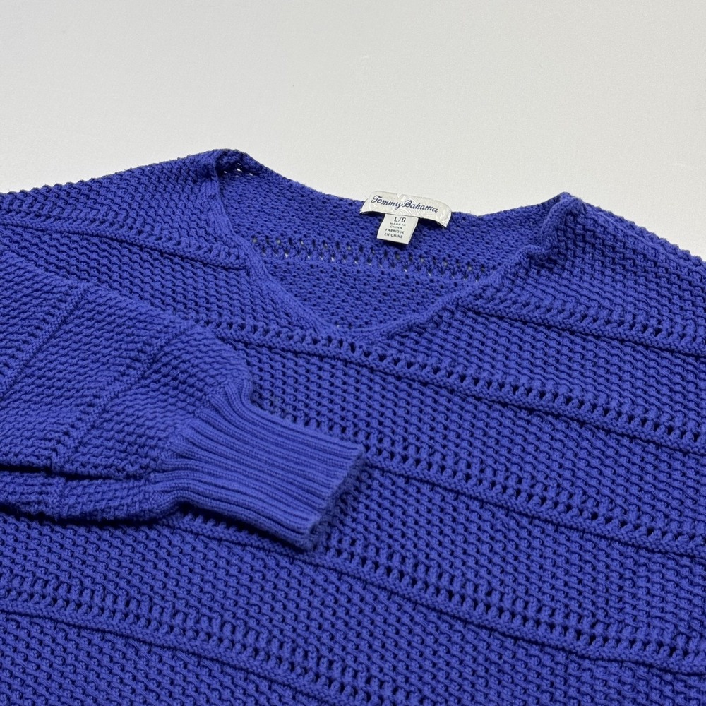 Tommy Bahama Open Knit Sweater Womens Large V-Neck Textured Pullover Purple‎